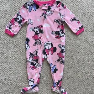 Disney Minnie Mouse pink Fleece Footed One-Piece pajamas zipper